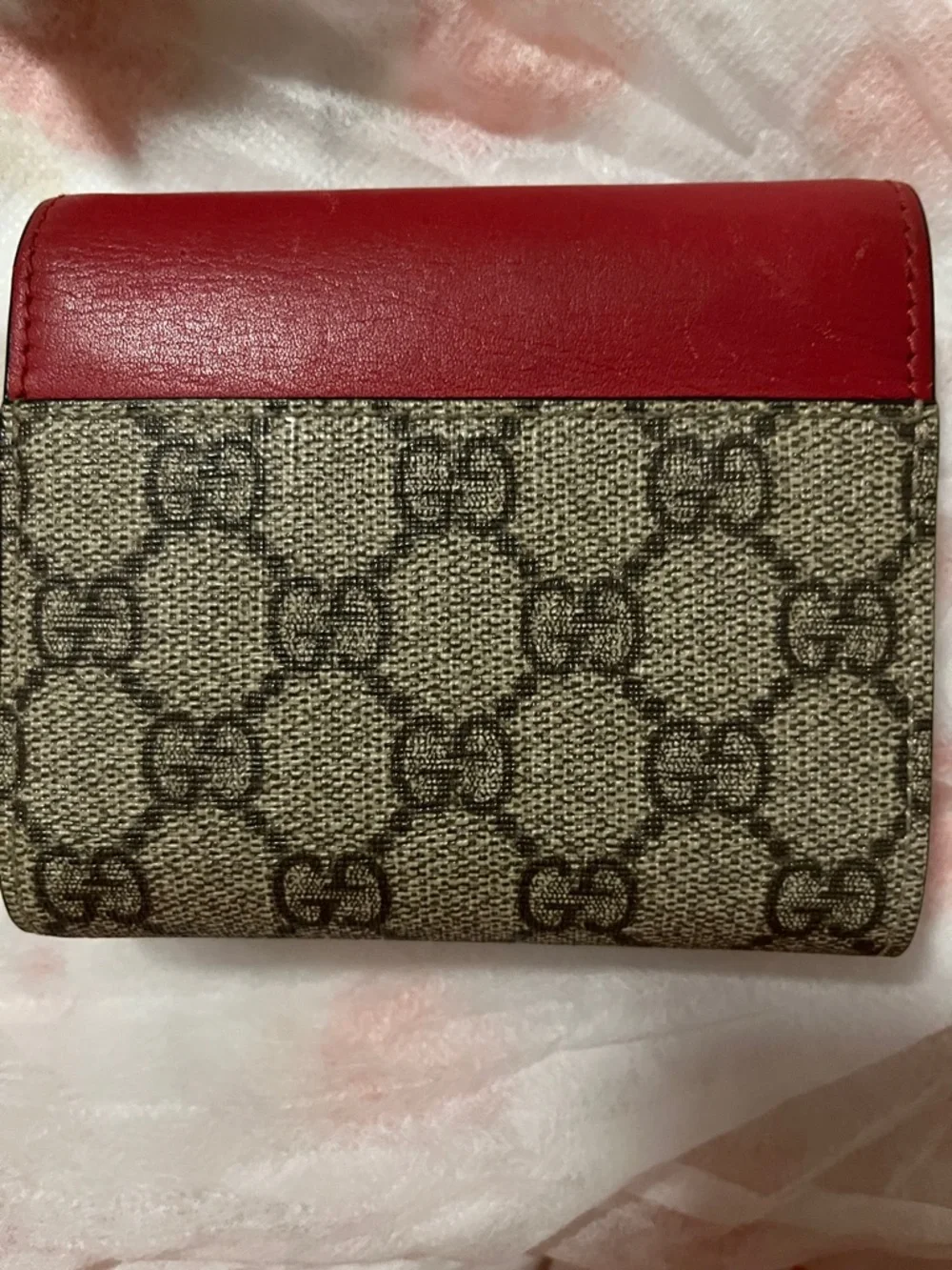 Gucci Red Leather and GG Canvas Mini Wallet with Gold Lock - Picture 4 of 5